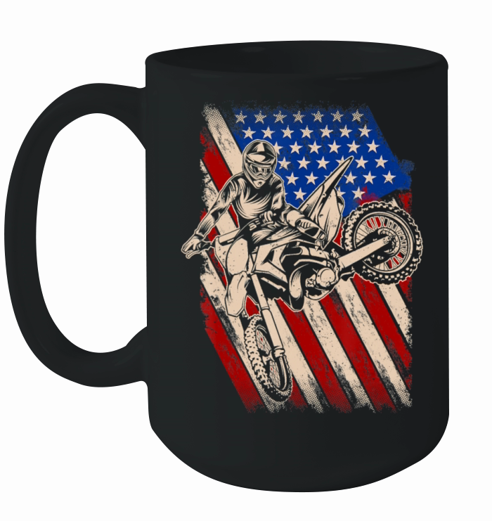Vintage Dirt Bike Motocross American Flag Enduro Ceramic Mug