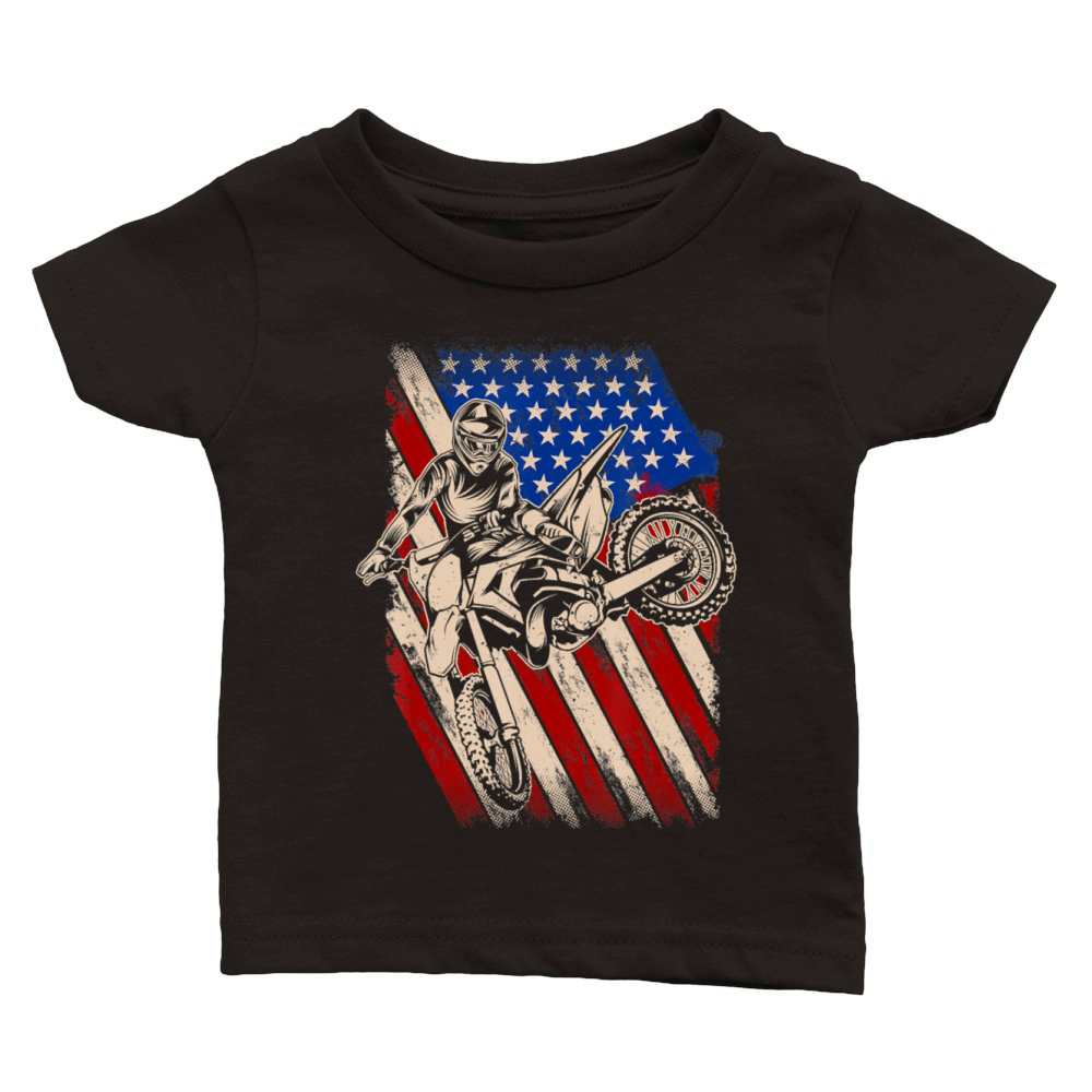 Vintage Dirt Bike Motocross American Flag Enduro Classic Baby Crewneck T-shirt