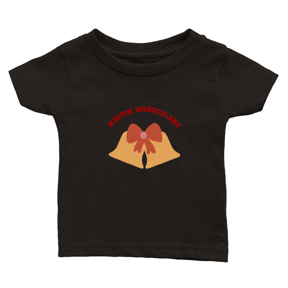 Winter Wonderland Golden bell with a cute red bow Classic Baby Crewneck T-shirt