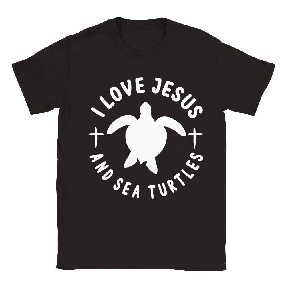 I Love Jesus & Sea Turtles Christian Faith Cross Beach Classic Kids Crewneck T-shirt