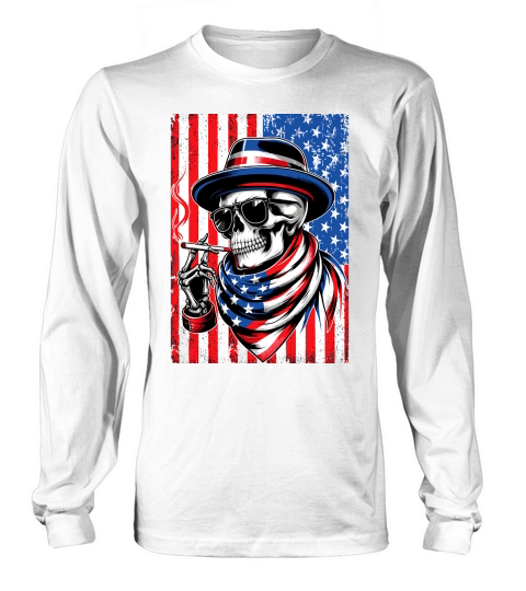 USA Flag Vintage Skeleton 4th of july 1 Long sleeved Unisex