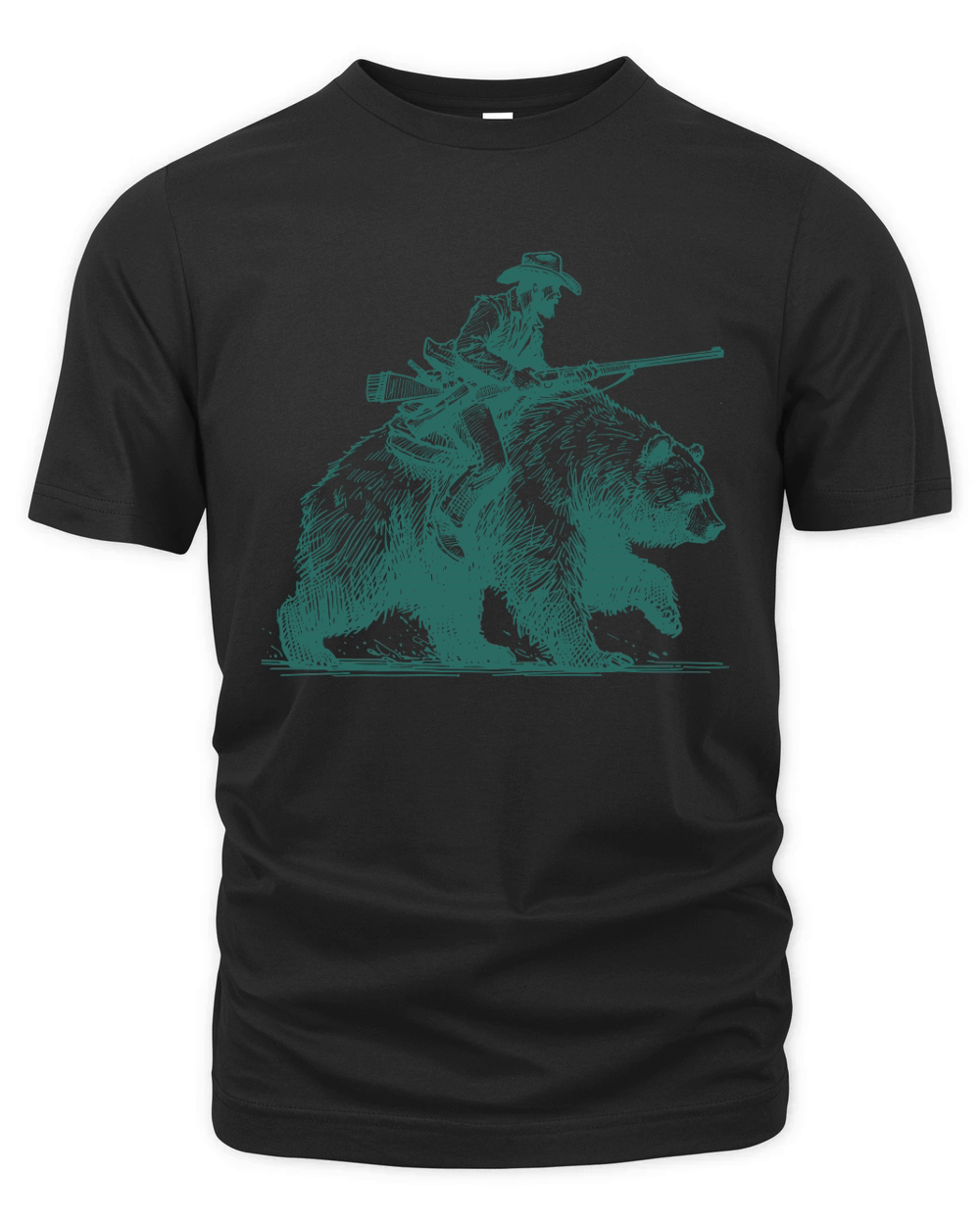 Cowboy Riding Bear L Green Organic Unisex T-shirt