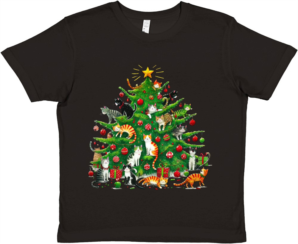 Cat Christmas Tree 5 Premium Kids Crewneck T-shirt