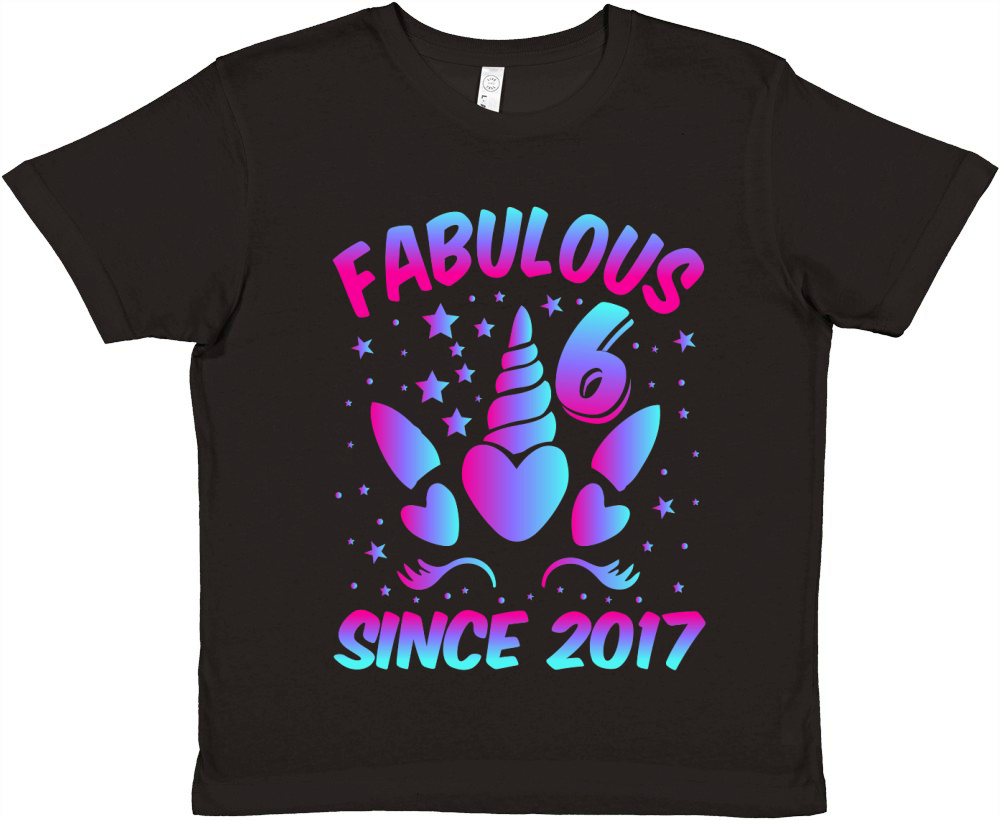 Fabulous 6 Since 2017 Unicorn Birthday T Shirt Design (1) Premium Kids Crewneck T-shirt