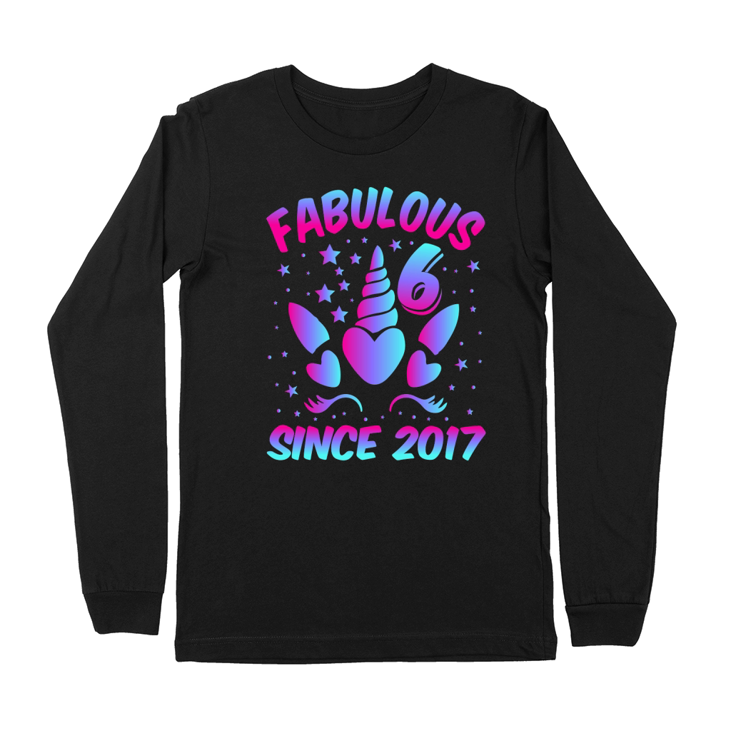Fabulous 6 Since 2017 Unicorn Birthday T Shirt Design (1) Premium Long Sleeve
