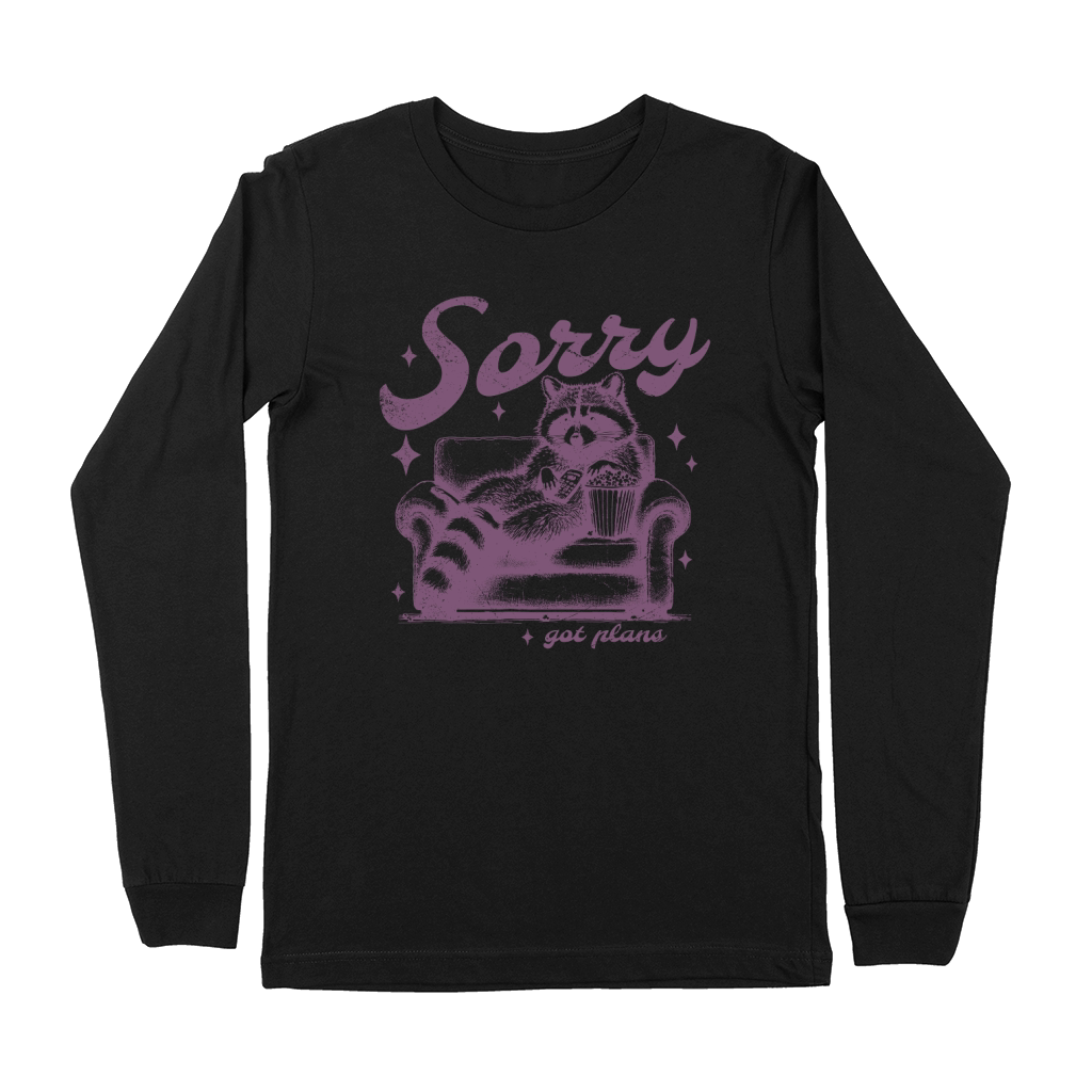 Sorry Got Plans Raccoon Sofa Popcorn D Purple GR Premium Long Sleeve