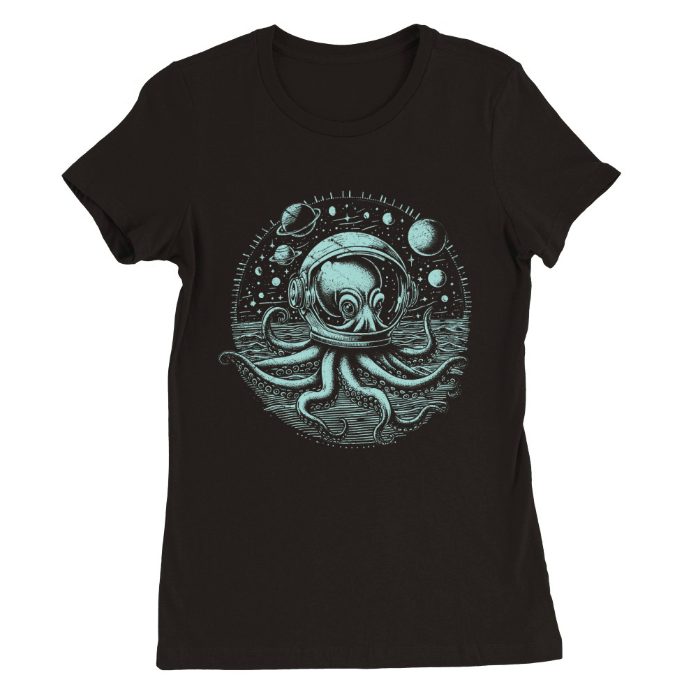 Octopus with Astronaut Helmet D GreenGR Premium Womens Crewneck T-shirt