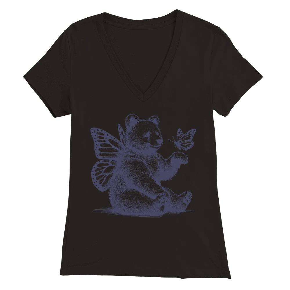 Bear With Butterfly Wings Vintage L dViolet Premium Womens V-Neck T-shirt