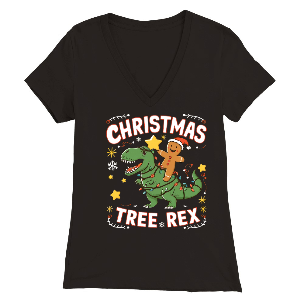 Christmas Tree Rex Premium Womens V-Neck T-shirt