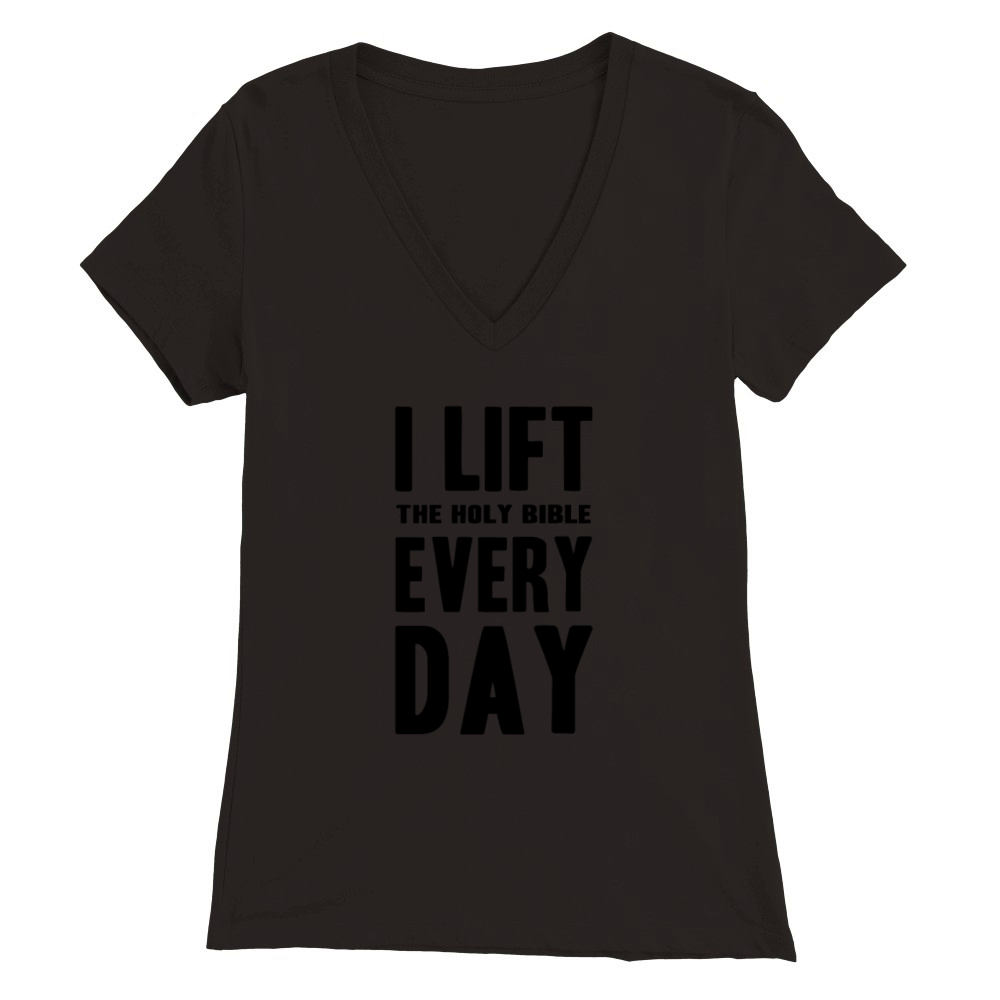 Fitness lift weights bible jesus god gift idea Premium Womens V-Neck T-shirt