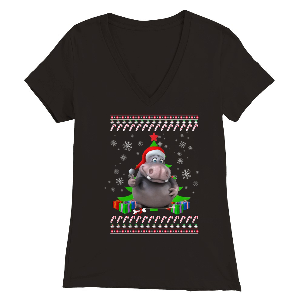 HIPPOPOTAMUS Ugly Christmas Premium Womens V-Neck T-shirt