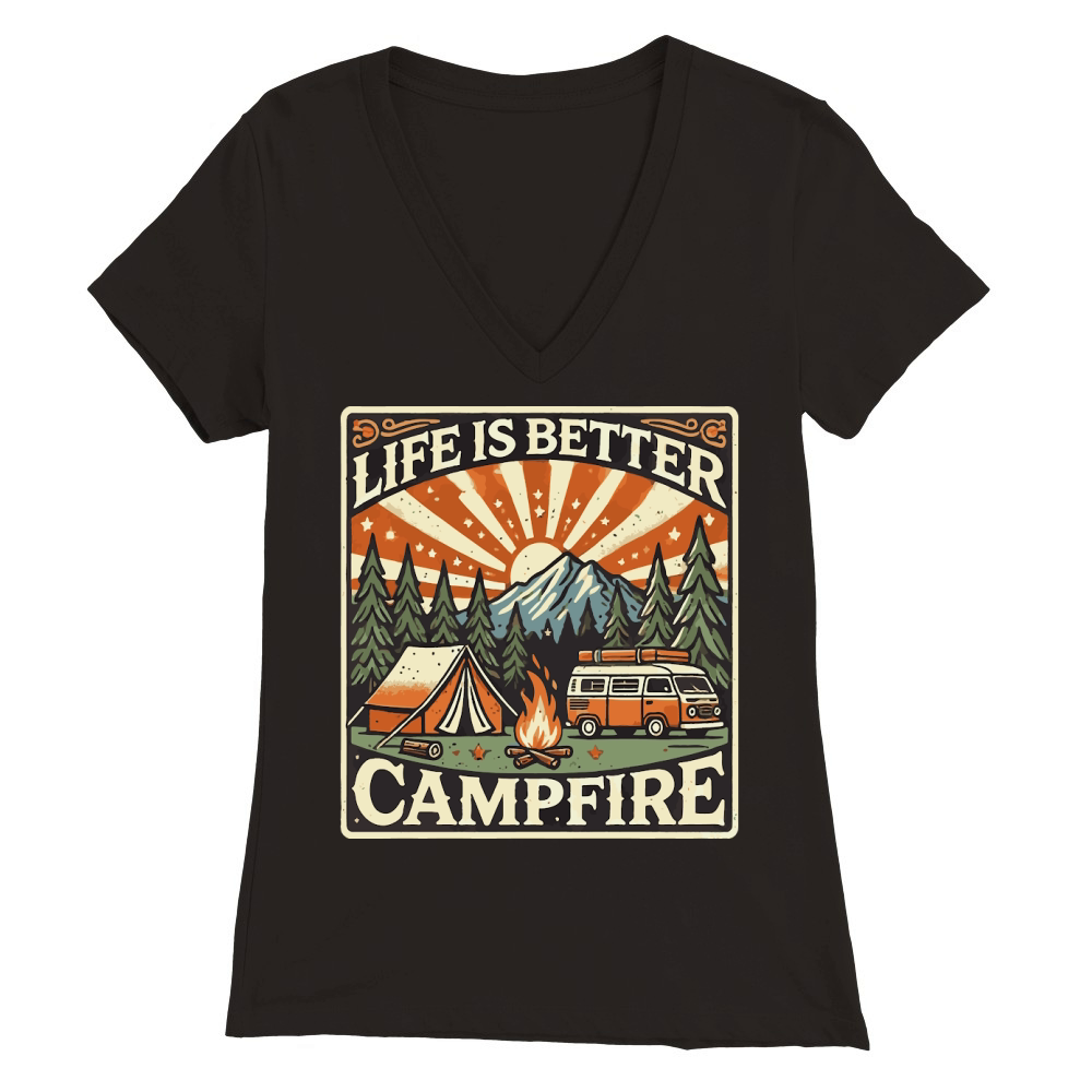 Life is better campfire Premium Womens V-Neck T-shirt