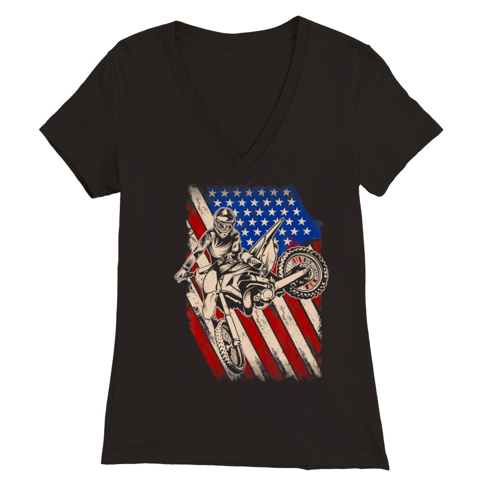 Vintage Dirt Bike Motocross American Flag Enduro Premium Womens V-Neck T-shirt
