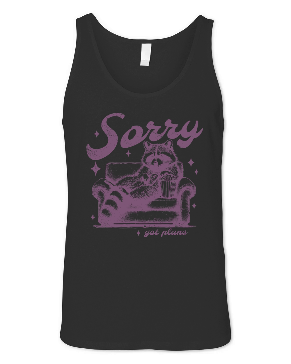 Sorry Got Plans Raccoon Sofa Popcorn D Purple GR Unisex Jersey Tank
