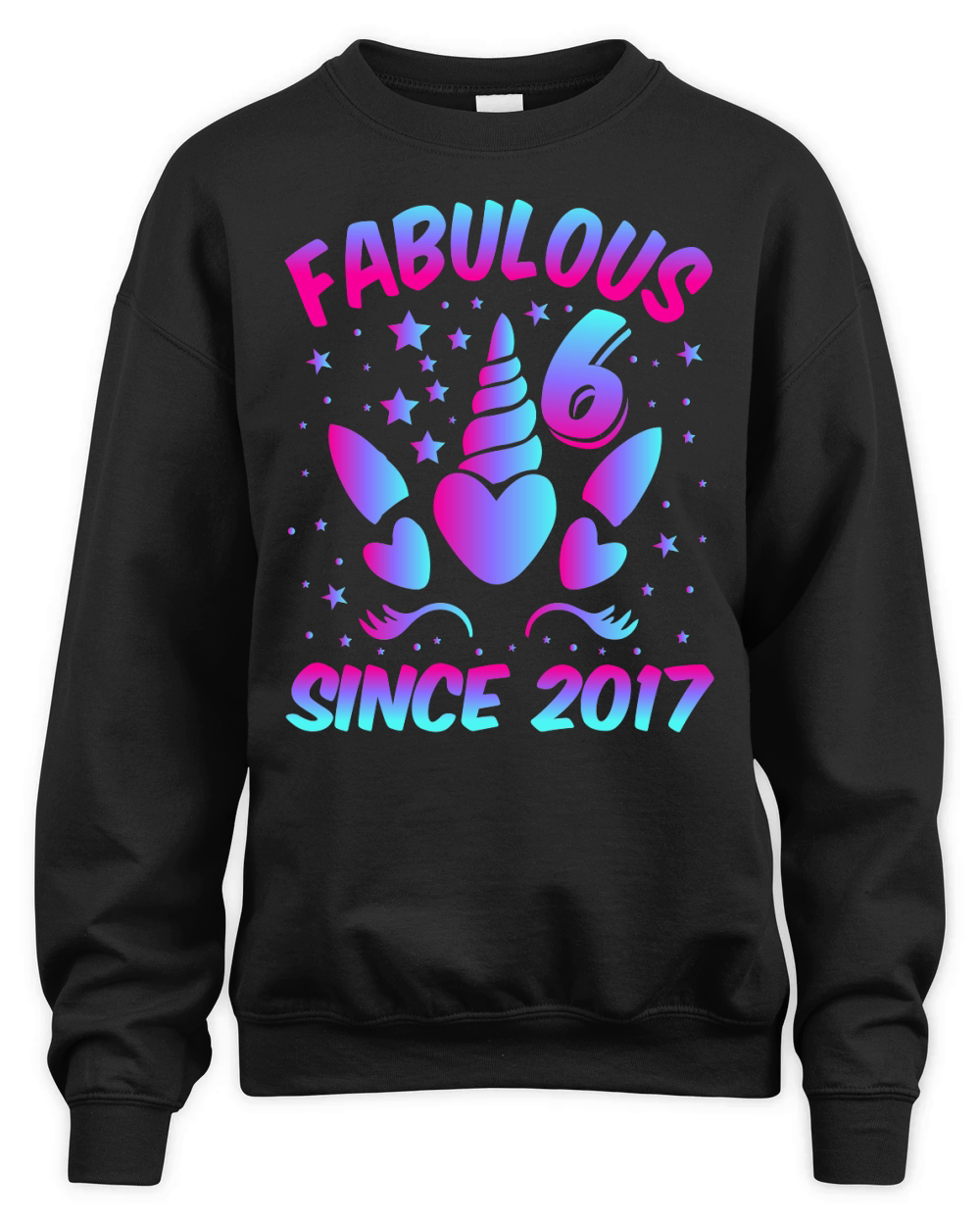 Fabulous 6 Since 2017 Unicorn Birthday T Shirt Design (1) Unisex Premium Crewneck Sweatshirt
