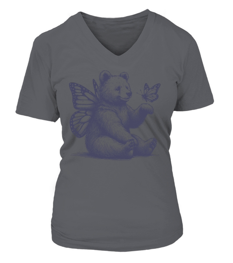 Bear With Butterfly Wings Vintage L dViolet V-neck T-Shirt Woman