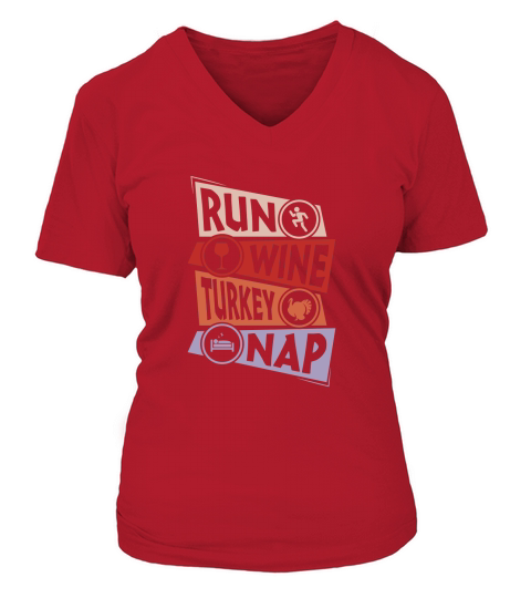 Run Wine Turkey Nap V-neck T-Shirt Woman