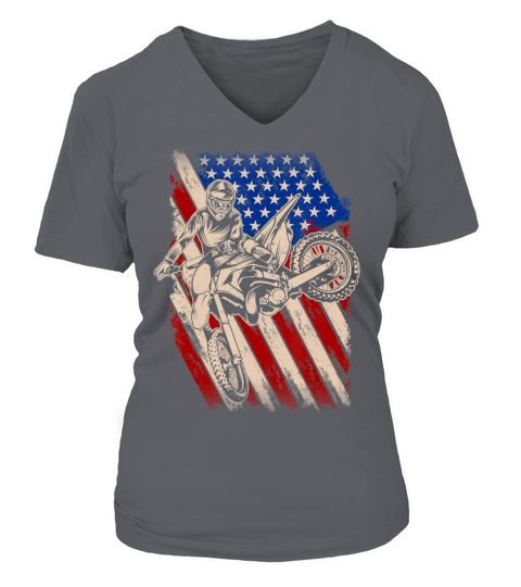 Vintage Dirt Bike Motocross American Flag Enduro V-neck T-Shirt Woman