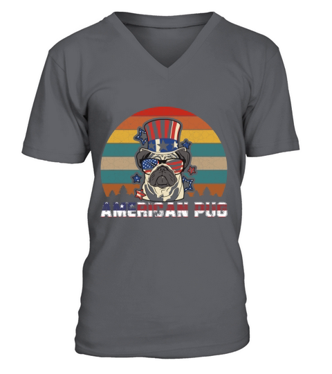 American Flag Pug V-Neck T-shirt