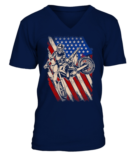 Vintage Dirt Bike Motocross American Flag Enduro V-Neck T-shirt