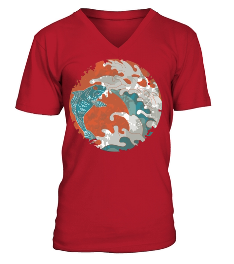 Vintage Koi Fish Japanese V-Neck T-shirt