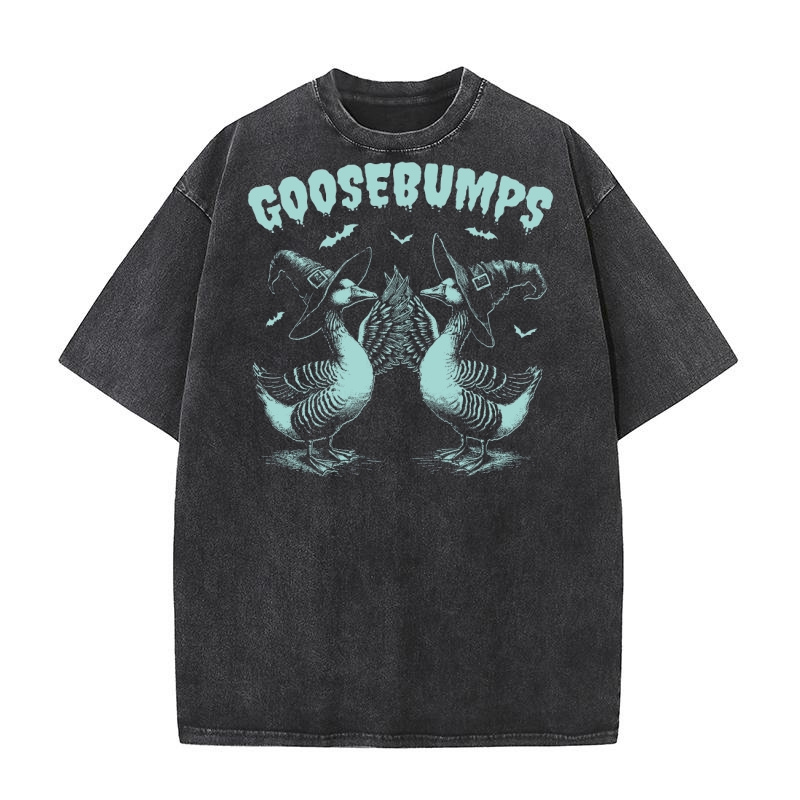0502 Goosebumps Halloween Witch Goose D Green Washed T-Shirt
