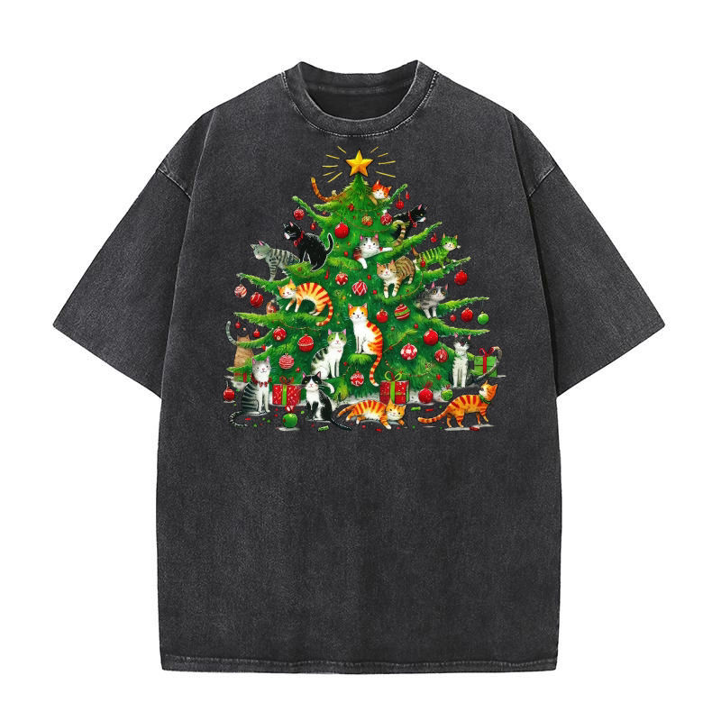 Cat Christmas Tree 5 Washed T-Shirt