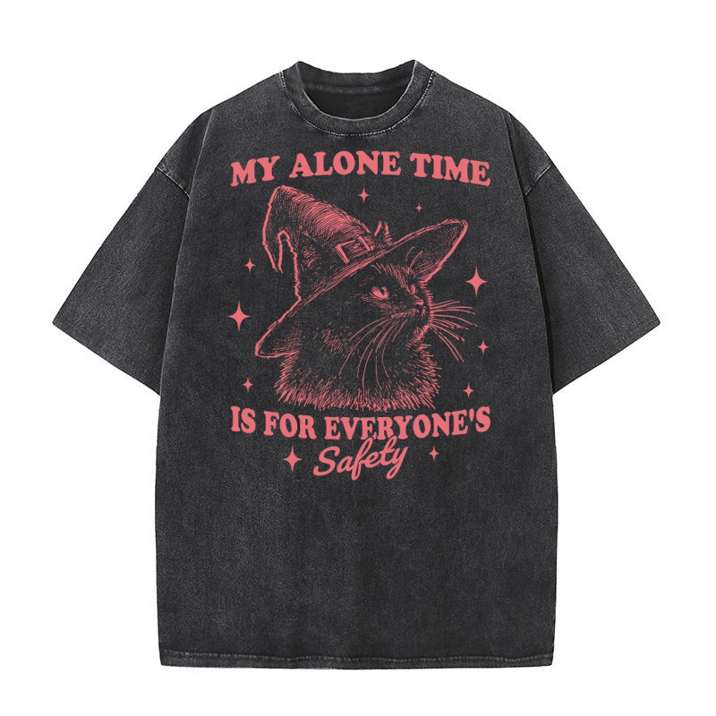 Cat Witch Hat Halloween D Red Washed T-Shirt