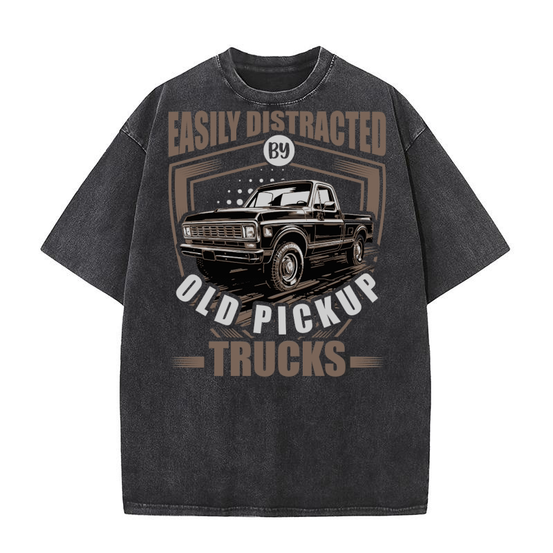 Easily Distracted By Old Pickup Trucks Washed T-Shirt