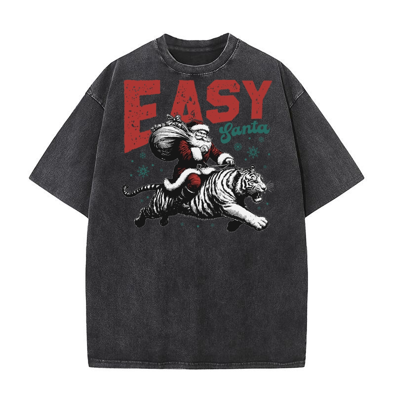 Easy Santa Riding Tiger L Color white tiger Washed T-Shirt
