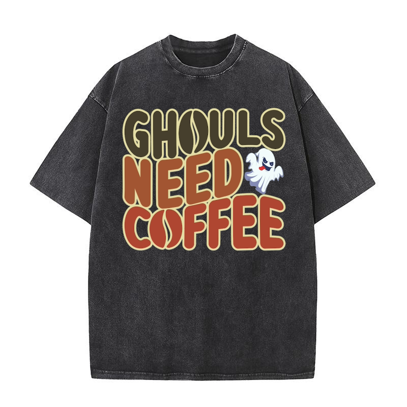 Ghouls Need Coffee Washed T-Shirt
