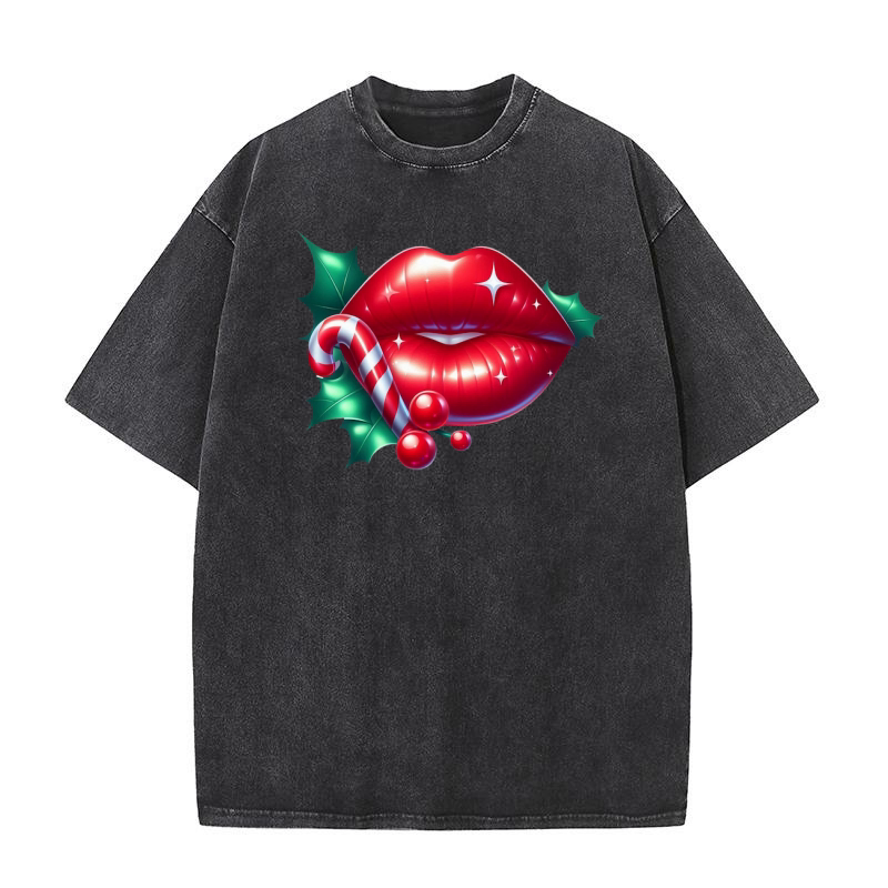 Lips Clipart Christmas Lips Holiday Lips (2) Washed T-Shirt