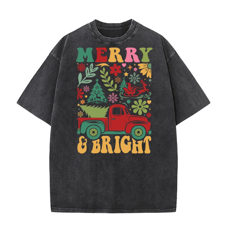 Merry And Bright Boho Flowers Washed T-Shirt