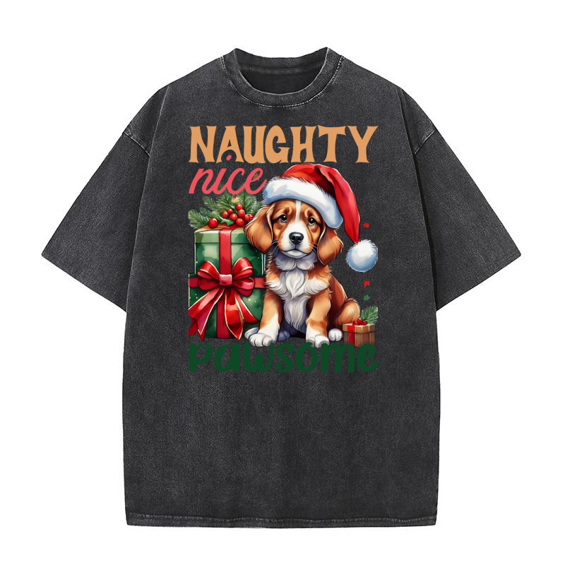 Naughty nice pawsome Dog 2 Washed T-Shirt