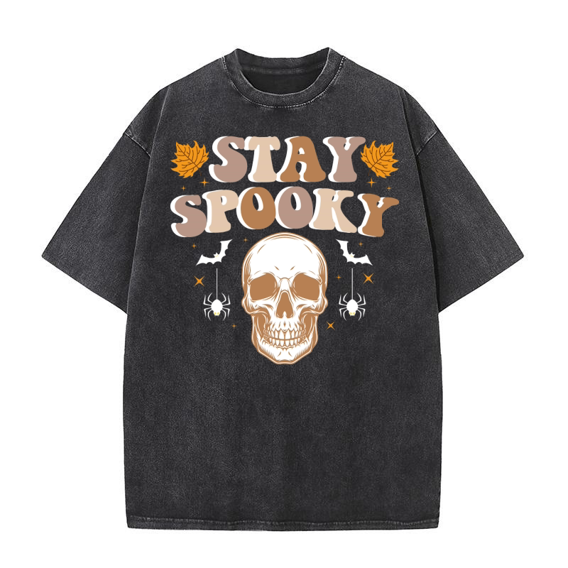 Stay Spooky Skeleton Halloween Retro Washed T-Shirt