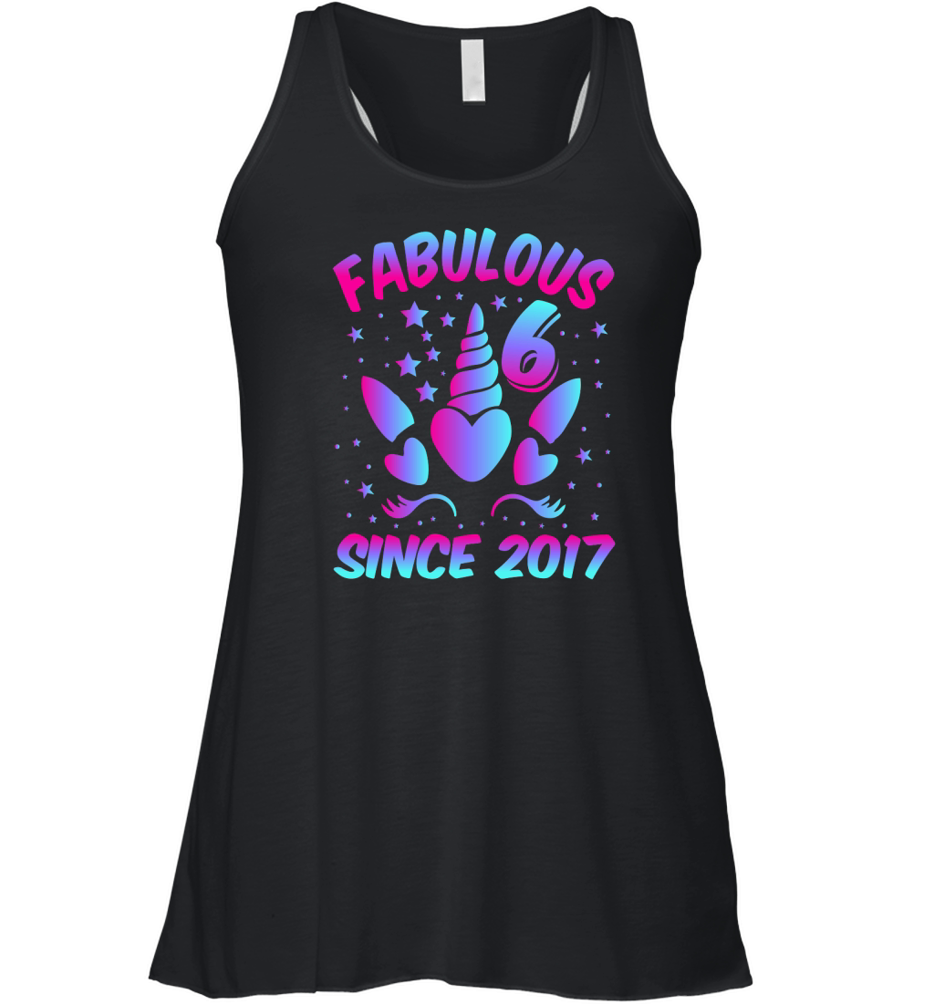 Fabulous 6 Since 2017 Unicorn Birthday T Shirt Design (1) Women's Flowy Tank Top