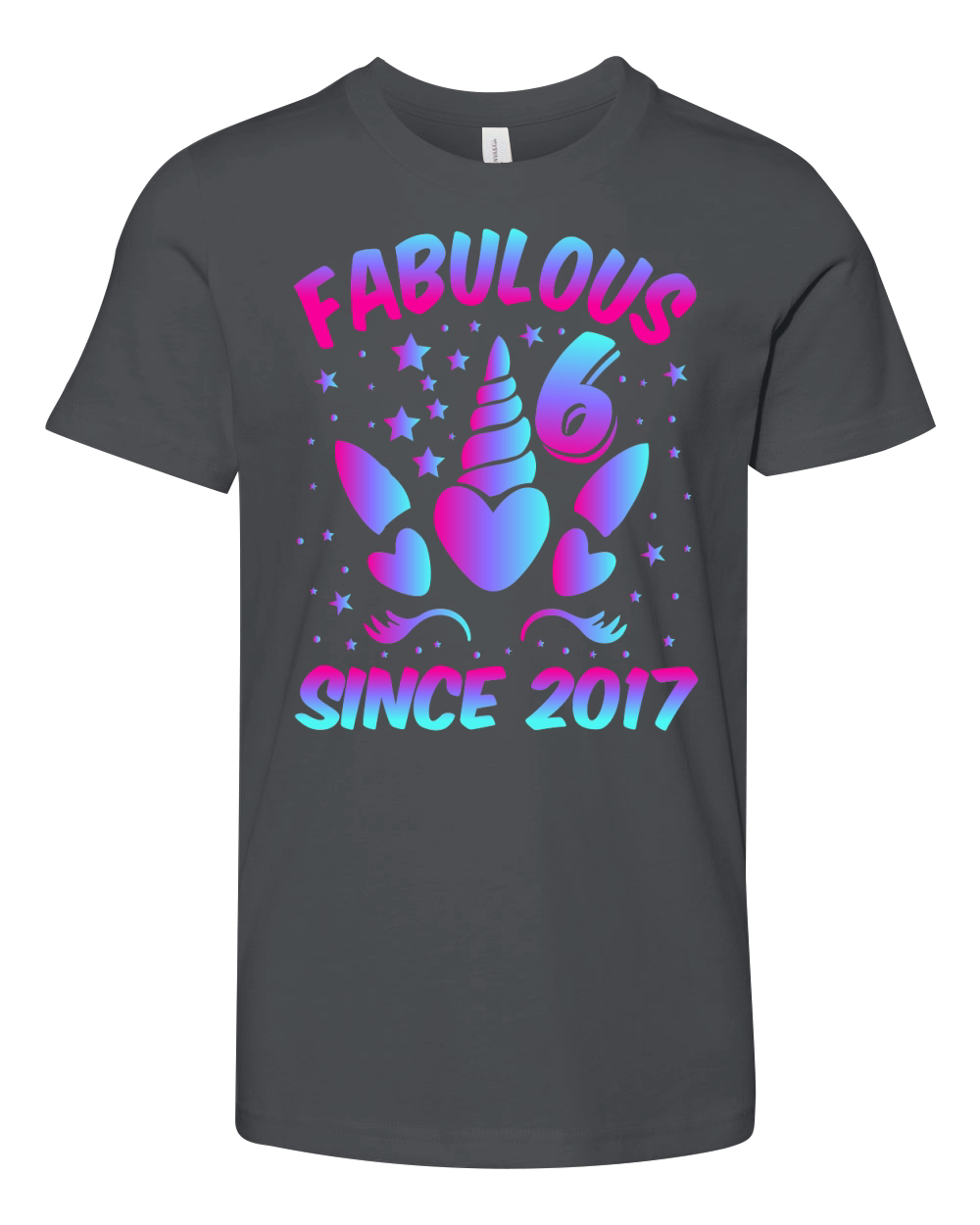 Fabulous 6 Since 2017 Unicorn Birthday T Shirt Design (1) Youth Unisex Jersey Tee