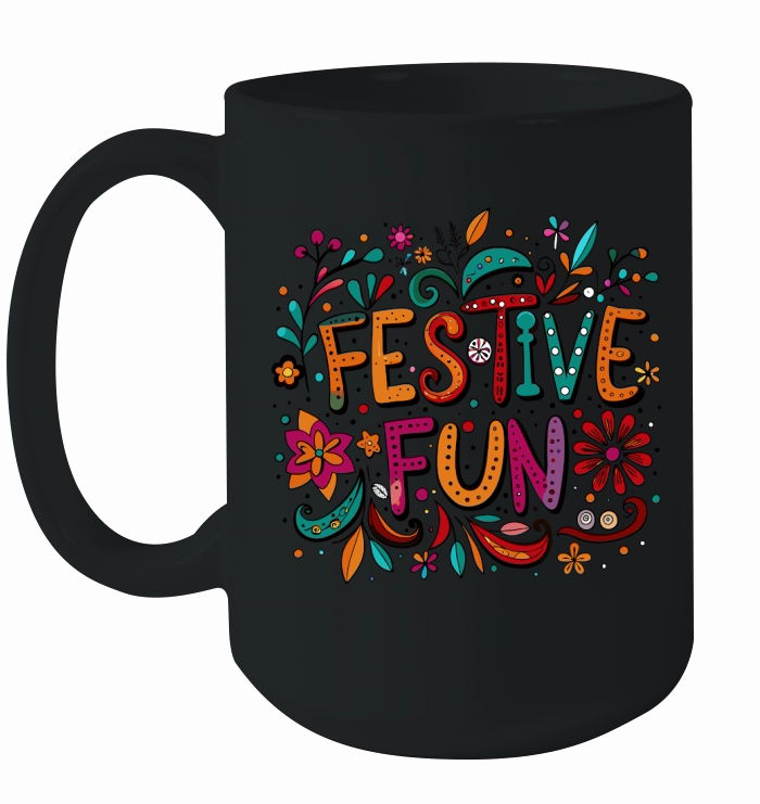 Festive Fun bright colors with playful doodles Ceramic Mug