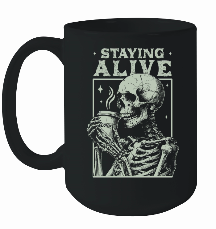 Staying Alive Skeleton Coffee D RetroGreen Ceramic Mug