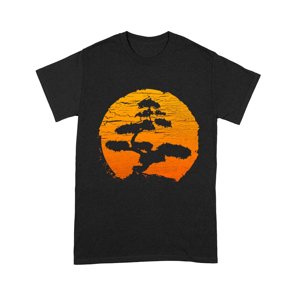 Bonsai Tree Orange Sunset Retro Buddhist T-Shirt Comfort T-shirt