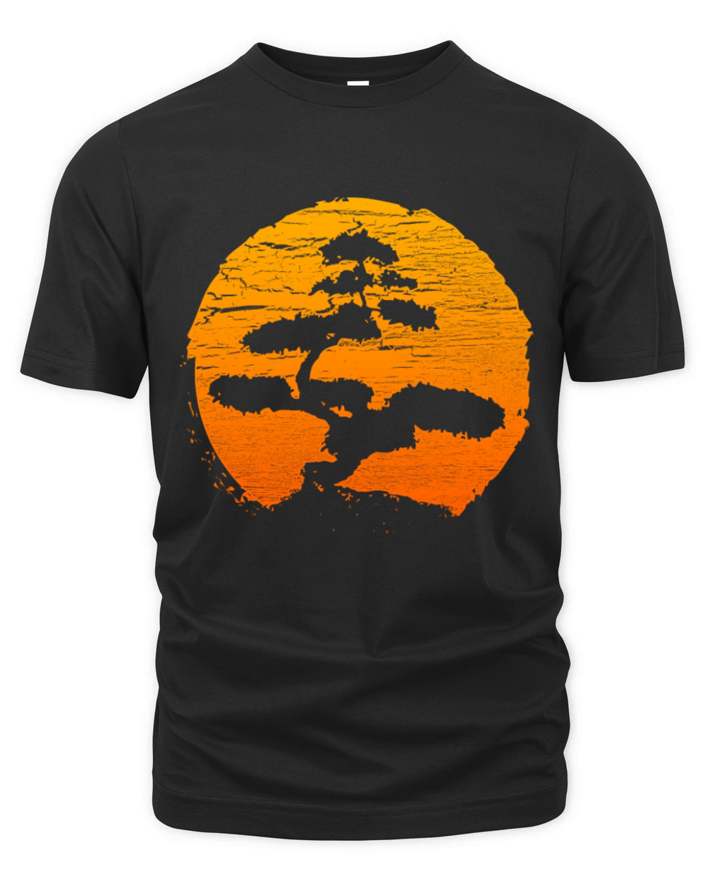 Bonsai Tree Orange Sunset Retro Buddhist T-Shirt Organic Unisex T-shirt