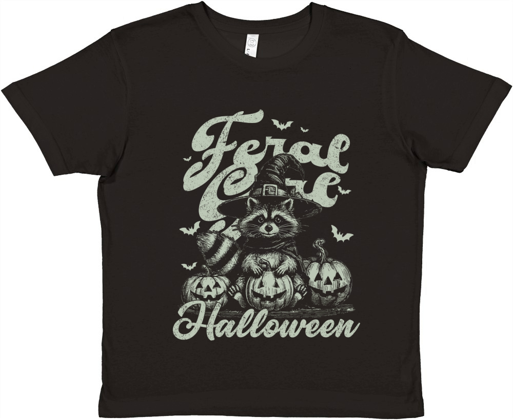 Feral girl Halloween Raccoon D Retro Green Premium Kids Crewneck T-shirt