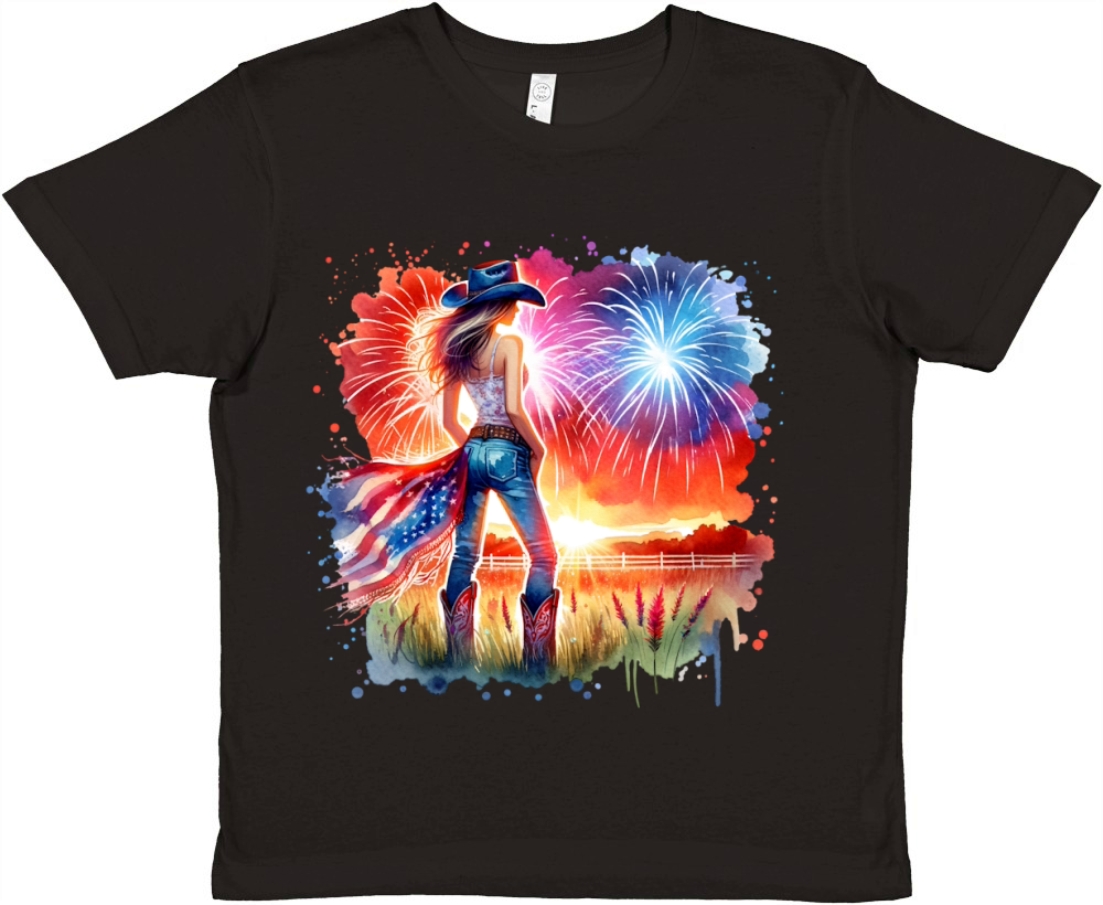 Watercolor Cowgirl 02 Premium Kids Crewneck T-shirt