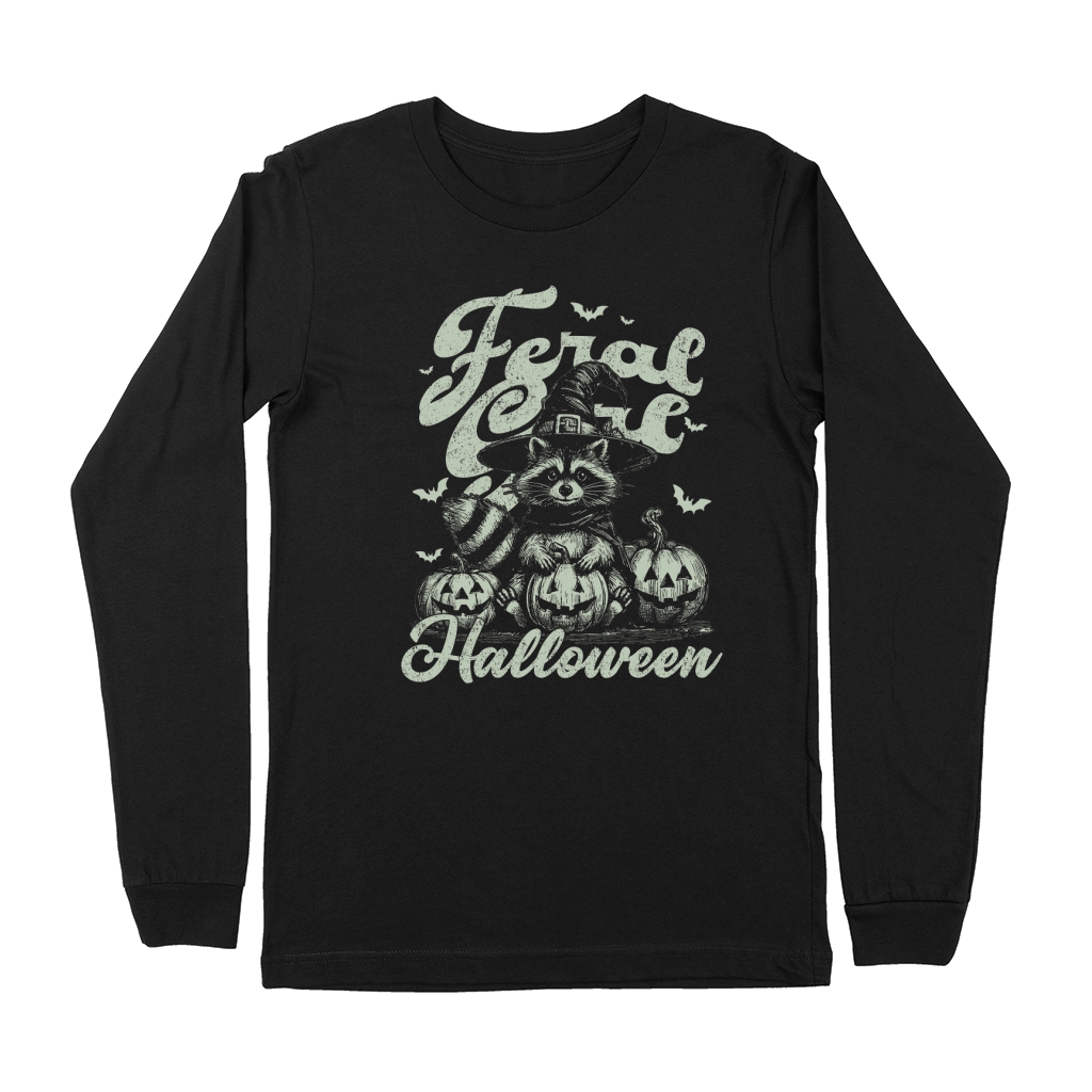 Feral girl Halloween Raccoon D Retro Green Premium Long Sleeve