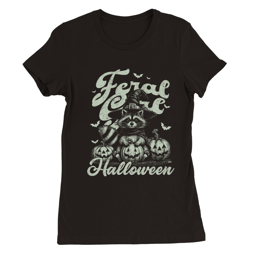 Feral girl Halloween Raccoon D Retro Green Premium Womens Crewneck T-shirt