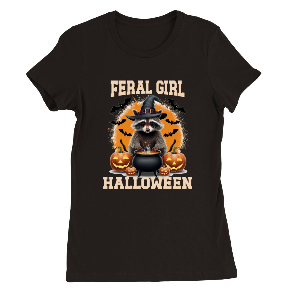Feral Girl Racoon Halloween 02 Premium Womens Crewneck T-shirt