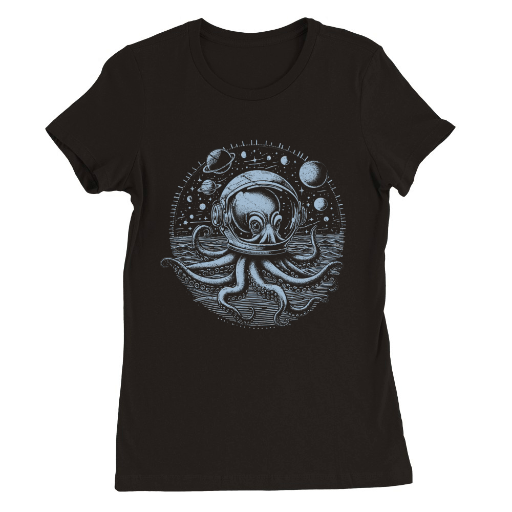 Octopus with Astronaut Helmet D Grey GR Premium Womens Crewneck T-shirt