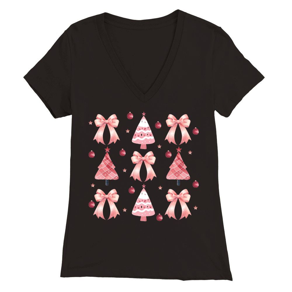 Christmas Pink Coquette Bow Santa Premium Womens V-Neck T-shirt