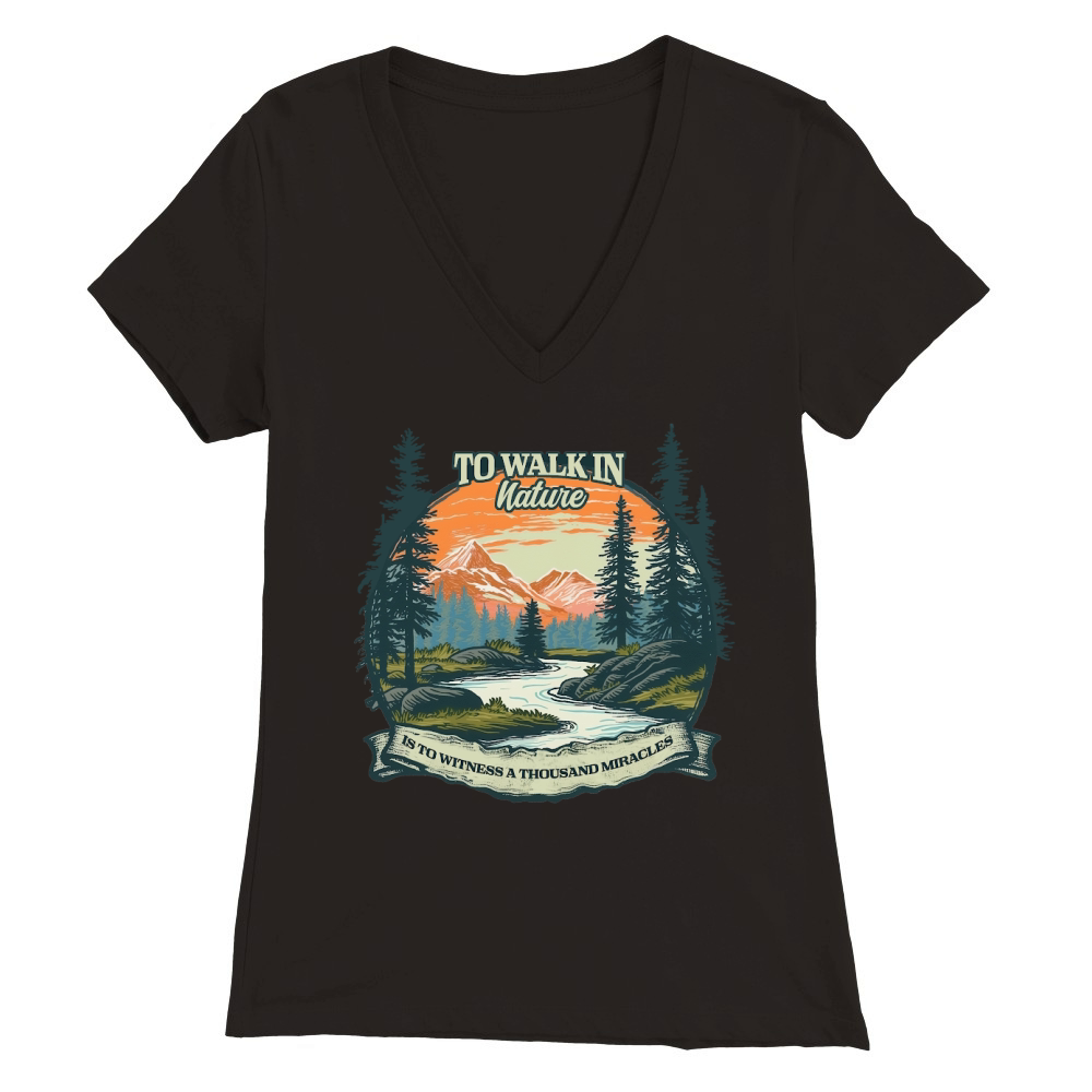 To Walk In Nature, Is To Witness A Thousand Miracles Premium Womens V-Neck T-shirt