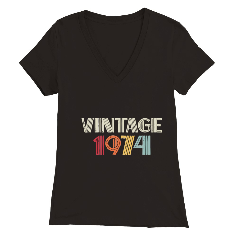 Vintage 1974 Birthday Premium Womens V-Neck T-shirt